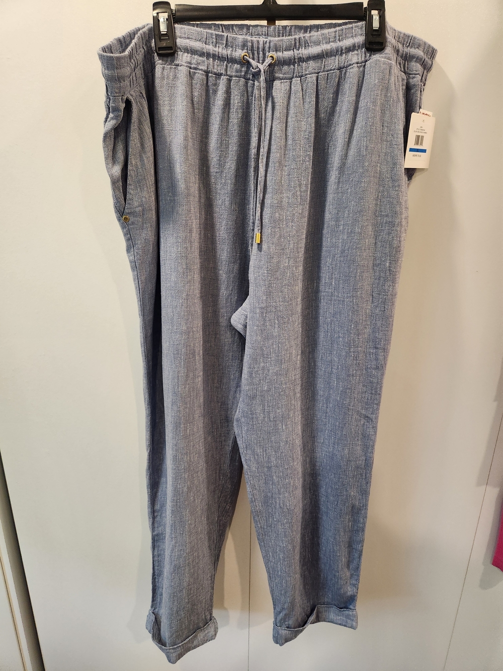 Ellen Tracy Light Blue Chambray Drawstring Trousers